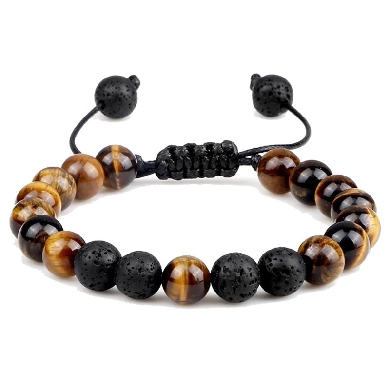 Casual Minimalist Round Volcanic Rock Tiger Eye Beaded Bracelets