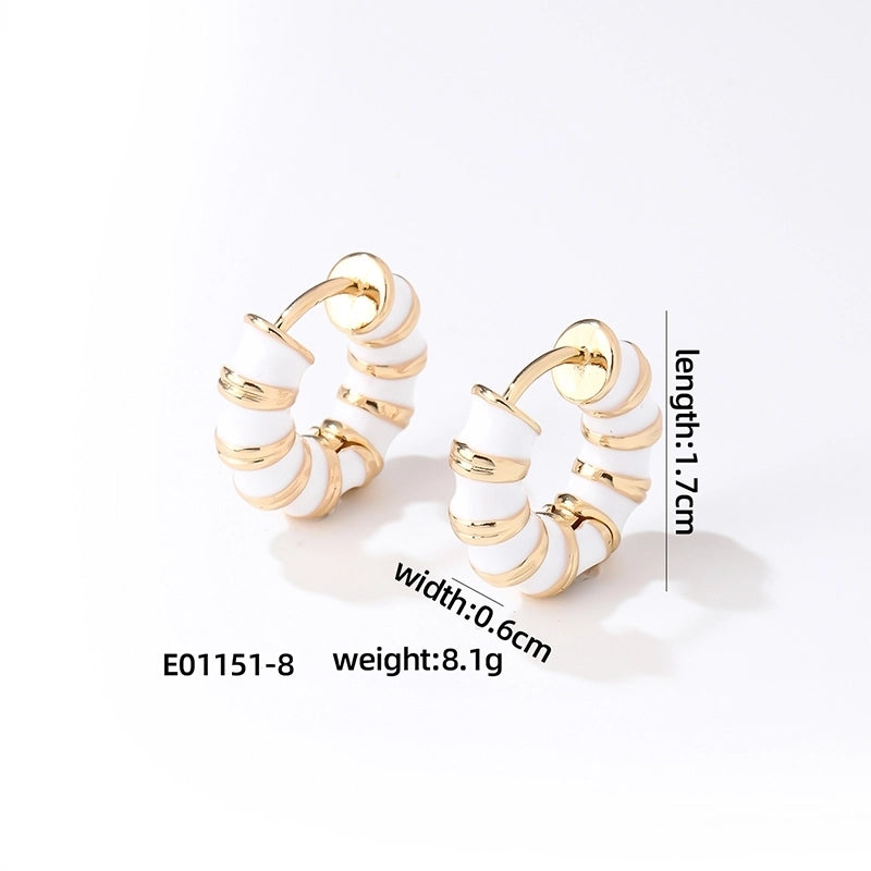 1 Pair Vintage Style Sweet Minimalist Geometric Stripe Enamel Plating Stainless Steel Earrings