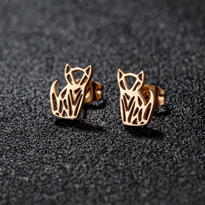 1 Pair Cute Minimalist Animal Notes Polishing 304 Stainless Steel 18K Gold Plated Ear Studs