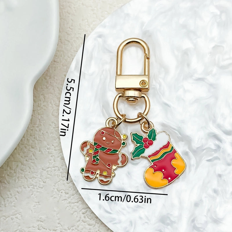 Cute Christmas Tree Santa Claus Elk Alloy Enamel Christmas Bag Pendant Keychain