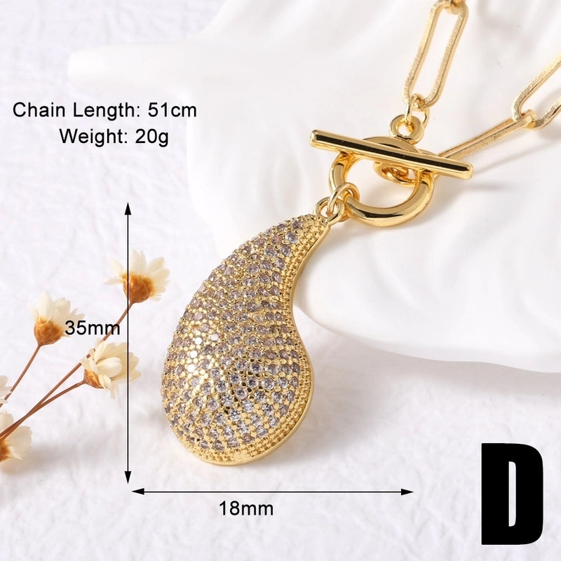 Modern Style Minimalist Water Droplets Heart Shape 201 Stainless Steel Copper Zircon 18K Gold Plated Inlay Pendant Necklace