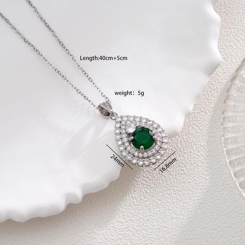 Glam Water Droplets 304 Stainless Steel Copper Zircon Inlay Pendant Necklace