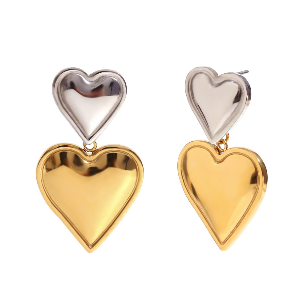 Fashion Fan-Shape Heart Leaf Bowknot Stainless Steel 18K Gold Plated Stud Earrings