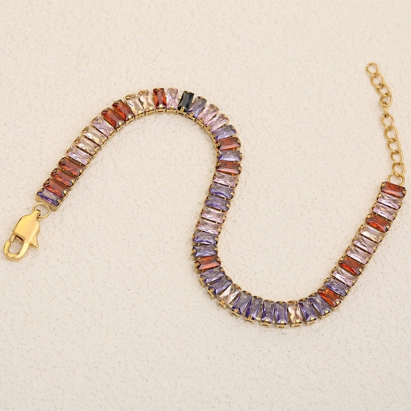 Classic Style Shiny Rectangle 304 Stainless Steel Crystal Zirconium 18K Gold Plated Crystal Zirconium Bracelets In Bulk