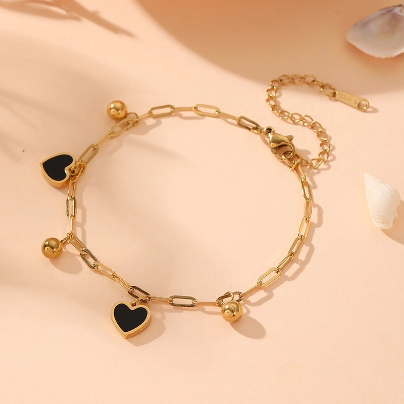 IG Style Sweet Star Heart Shape Butterfly Titanium Steel Acrylic 18K Gold Plated Inlay Bracelets Anklet