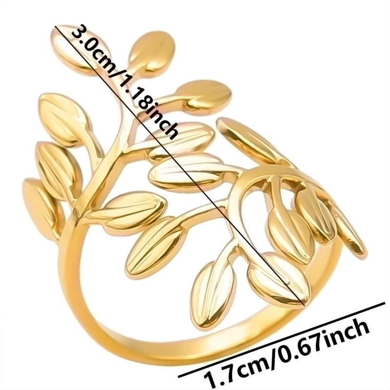 Elegant Minimalist Leaf 304 Stainless Steel 18K Gold Plated Plating Open Rings
