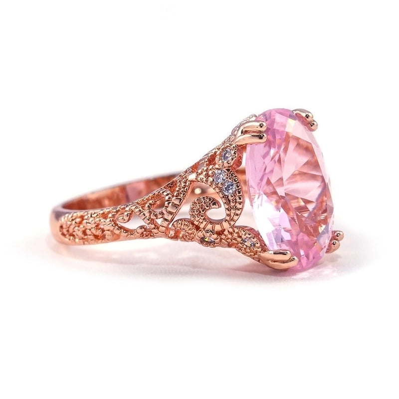 Flower Jewelry Fashion Pink Zircon Jewelry Princess Engagement Rose Gold Copper Ring
