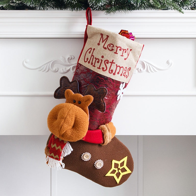 2 Pieces Merrychristmas Large Christmas Socks Santa Claus Snowman Three-dimensional Decoration Gift Bag Gift Bag