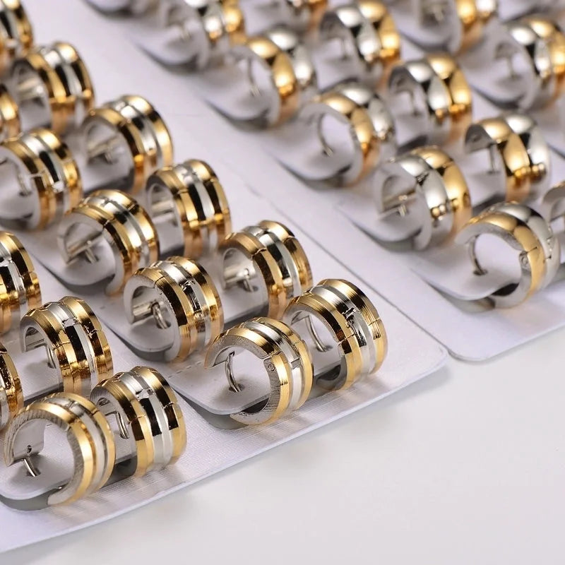 12 Pairs Minimalist Round Polishing 304 Stainless Steel No Inlaid 18K Gold Plated Stainless Steel Earrings