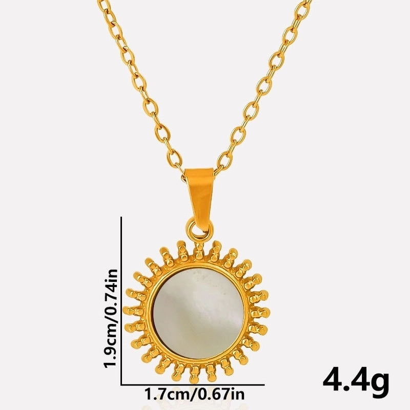Vintage Style Classic Style Round 304 Stainless Steel Shell Abalone Shell 18K Gold Plated Irregular Plating Pendant Necklace