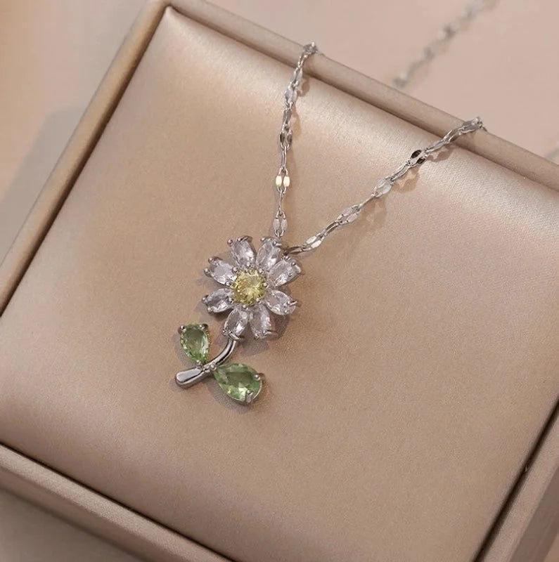 Basic Modern Style Flower Titanium Steel Plating Inlay Zircon Pendant Necklace