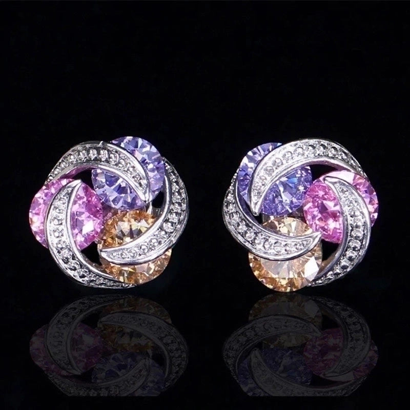 Fashion Colorful Zircon Contrast Color Copper Earrings