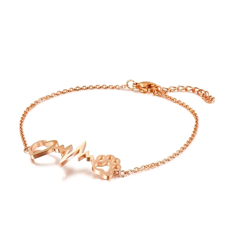 Sweet Paw Print Heart Shape Titanium Steel 18K Gold Plated Bracelets In Bulk