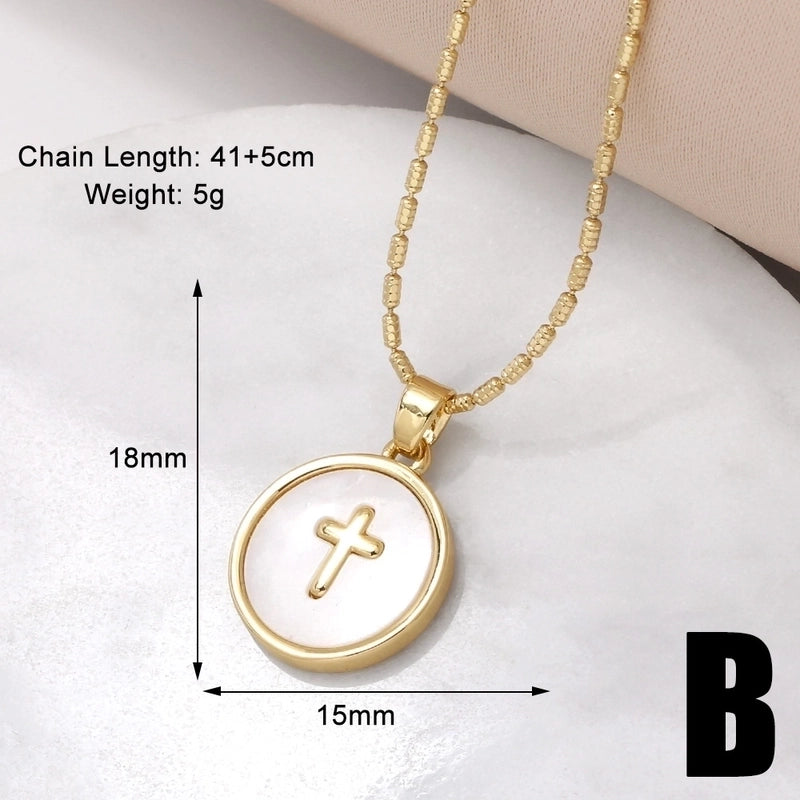 Copper Bamboo Necklace 18K Gold Plated Plating Inlaid Shell Cross Virgin Mary Pendant Necklace