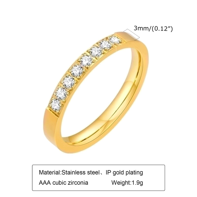 304 Stainless Steel Minimalist Inlay Circle Zircon Rings