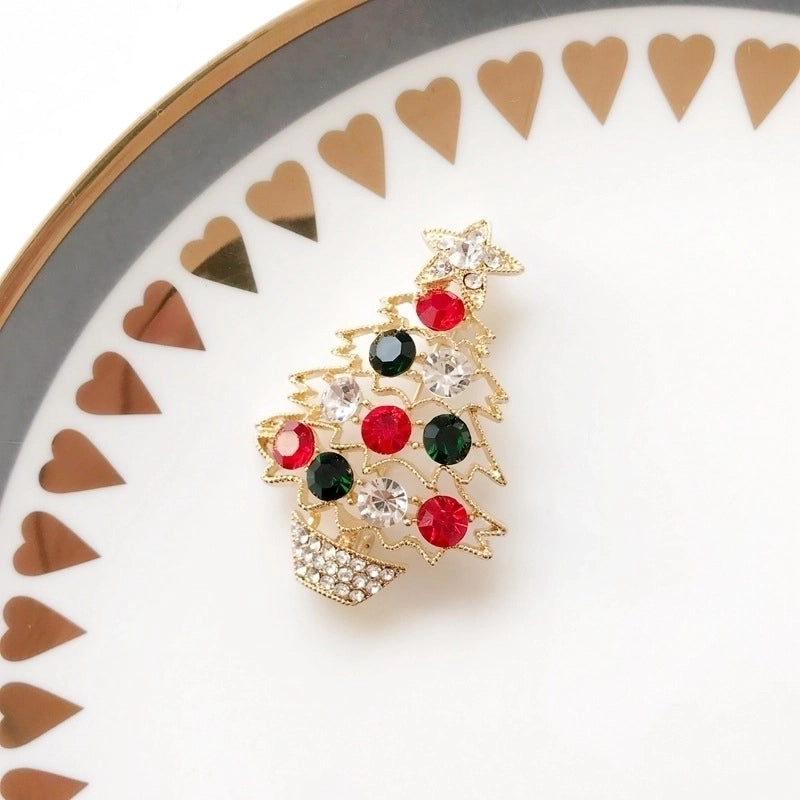 Cute Pin Christmas Tree Snowman Alloy Rhinestone Enamel Women'S Brooches
