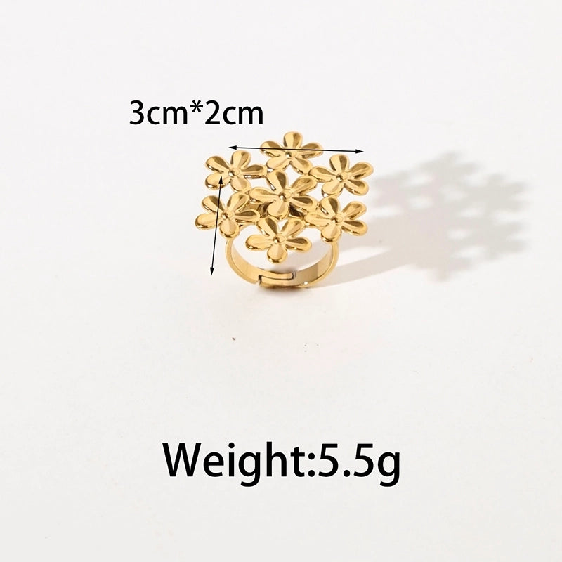Elegant Romantic Artistic Flower Bow Knot 304 Stainless Steel 14K Gold Plated Hollow Out Open Rings
