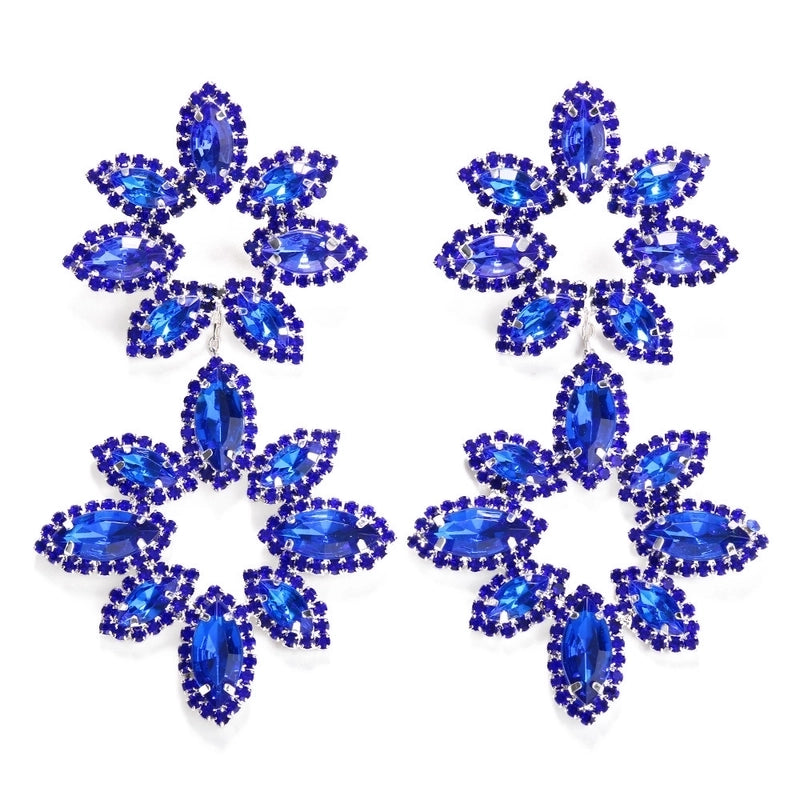 1 Pair Exaggerated Shiny Flower Inlay Copper Rhinestones Drop Earrings