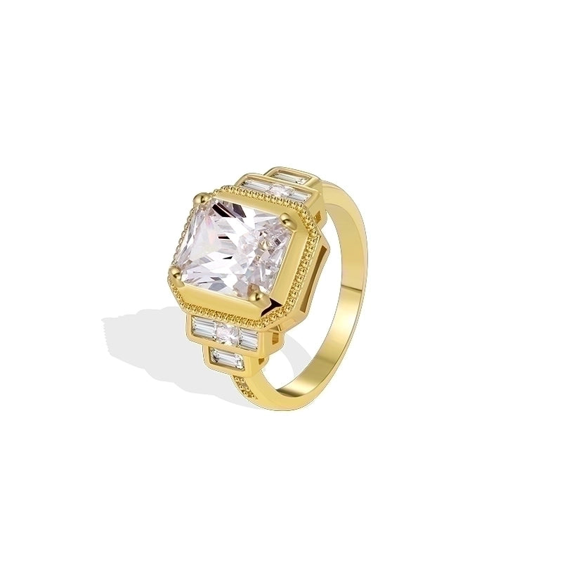 Minimalist Classic Style Color Block Copper Plating Inlay 18K Gold Plated Zircon Rings