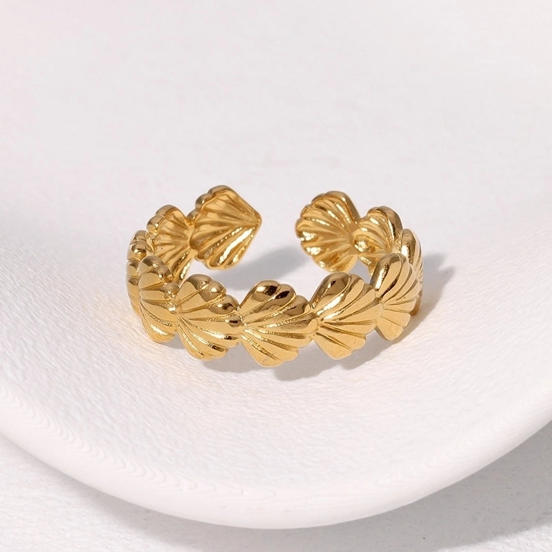 Marine Style Beach Tropical Shell 304 Stainless Steel 18K Gold Plated Open Rings