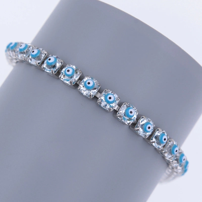 Glass Copper Tennis Chain 18K Gold Plated Inlay Devil's Eye Zircon Bracelets