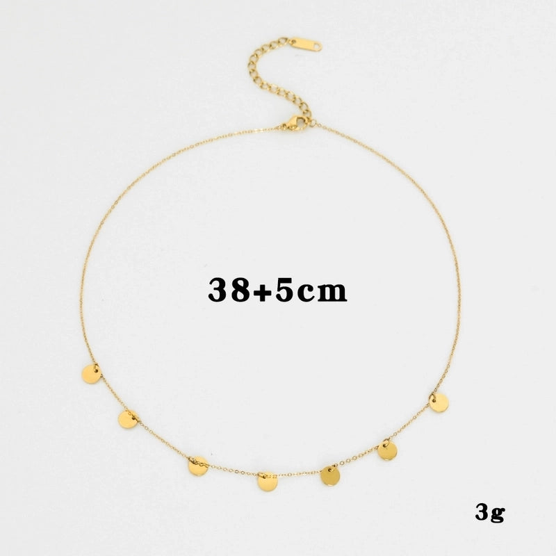 Elegant Streetwear Geometric Paper Clip Round Titanium Steel Natural Stone 14K Gold Plated Plating Inlay Pendant Necklace Necklace