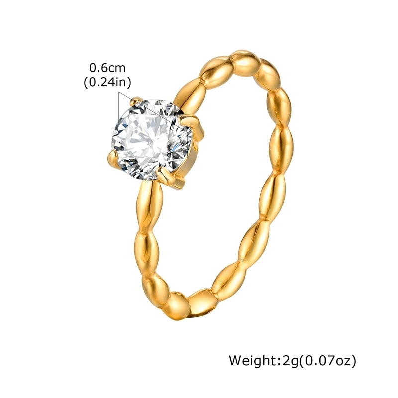 IG Style Shiny Round 304 Stainless Steel 18K Gold Plated Diamond Rings