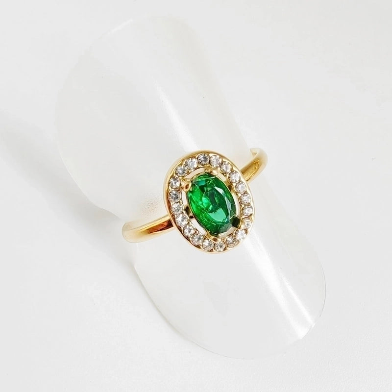 304 Stainless Steel Titanium Steel 18K Gold Plated Minimalist Round Oval Rhinestones Zircon Open Rings