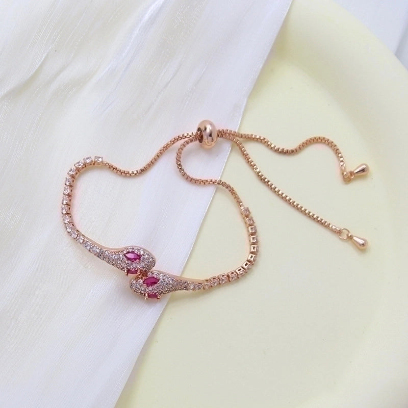 Copper Minimalist Snake Plating Inlay Zircon Bracelets