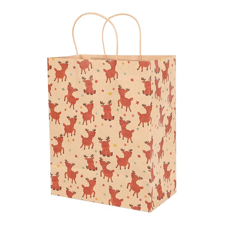 Christmas Gift Bag Kraft Paper Storage Gift Tote Bag Advertising Take-out Packing Bag Logo Factory