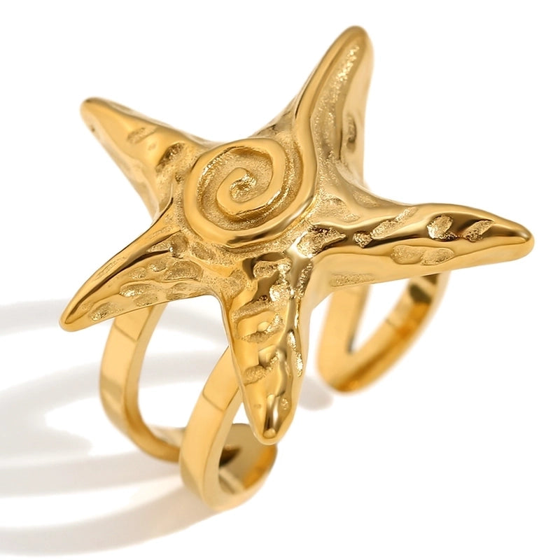 Retro Starfish Titanium Steel 18K Gold Plated Plating Rings Earrings Necklace