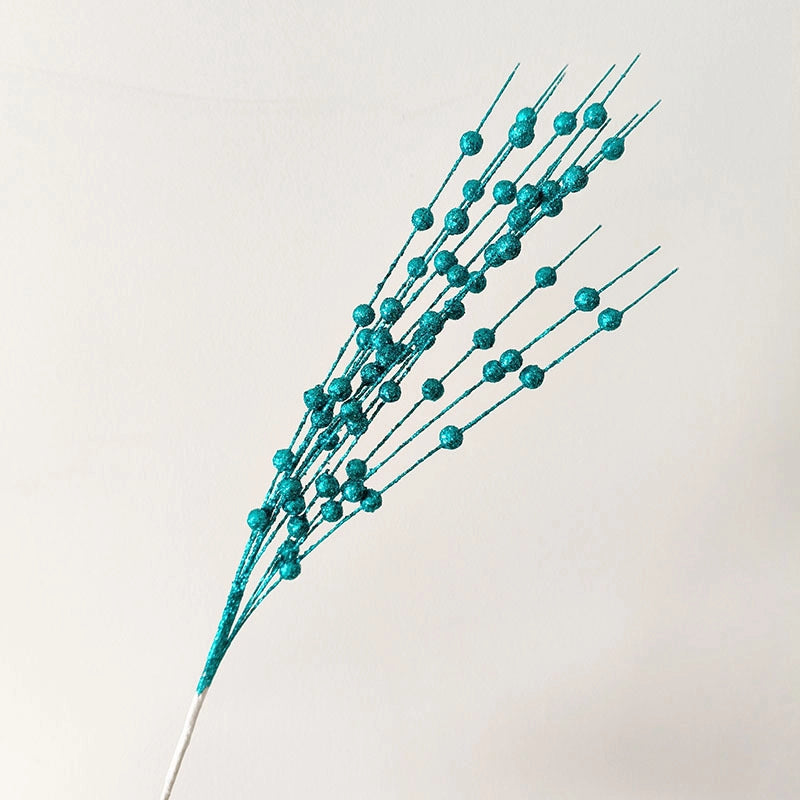 Christmas Decorations 43cm 12 Fork Gold Powder Ball Christmas Tree Garland Rattan Sequins Simulation Berry Branches Bundle