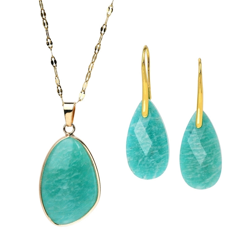 Minimalist Water Droplets Natural Stone Copper Jewelry Set