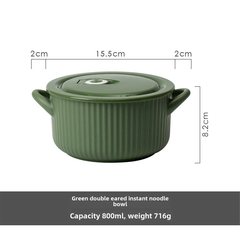 Sean Ceramic Instant Noodle Bowl With Lid Japanese Instant Noodle Cup For Student Dormitory