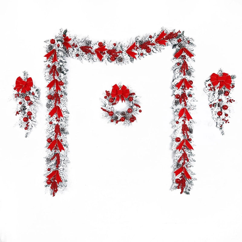 Christmas Flocking Wreath Door Hanging Christmas Decorations Christmas Wreath Rattan Pendant Decoration Home Decoration