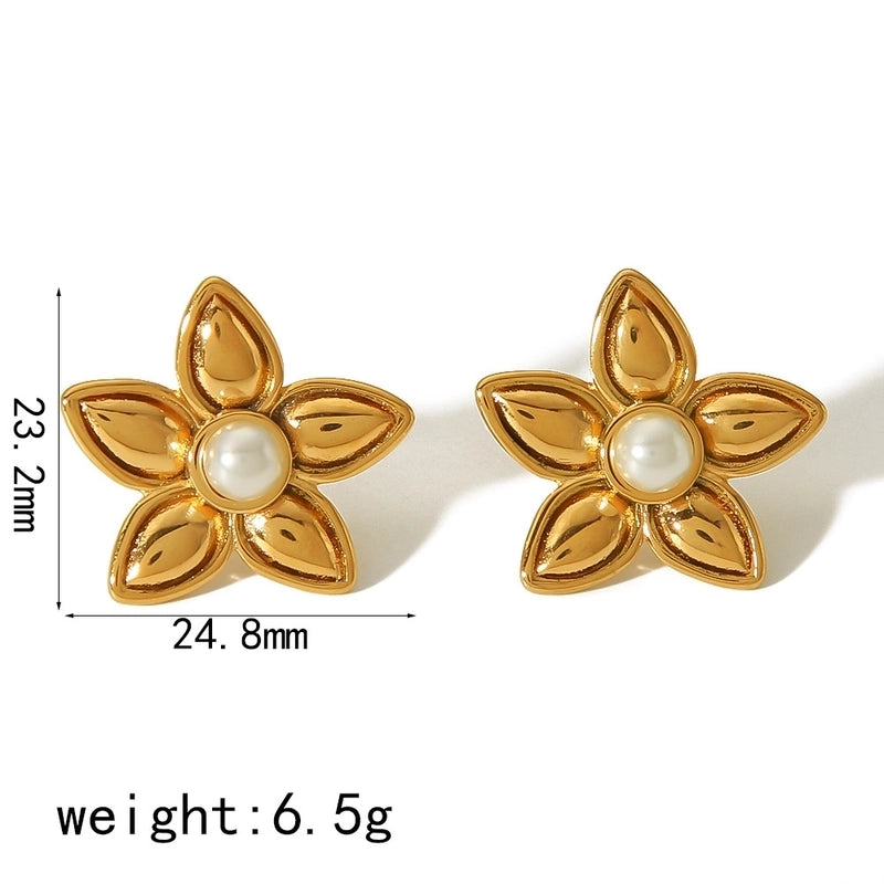 1 Pair Elegant Retro Flower Petal 304 Stainless Steel Drop Earrings