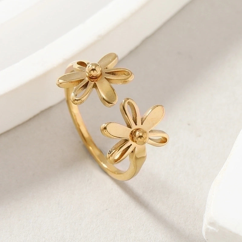 Minimalist Flower Stainless Steel Plating Open Rings