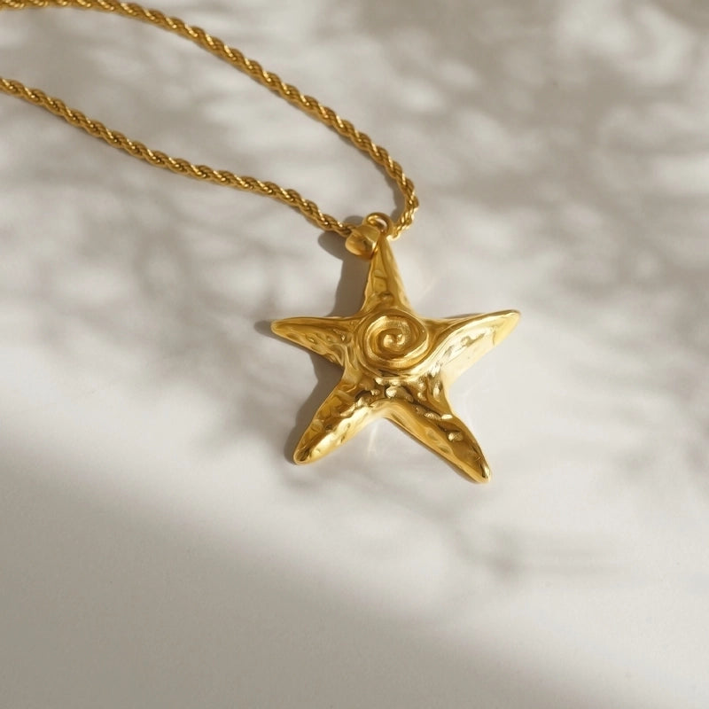 Retro Minimalist Starfish Titanium Steel 18K Gold Plated Earrings Necklace