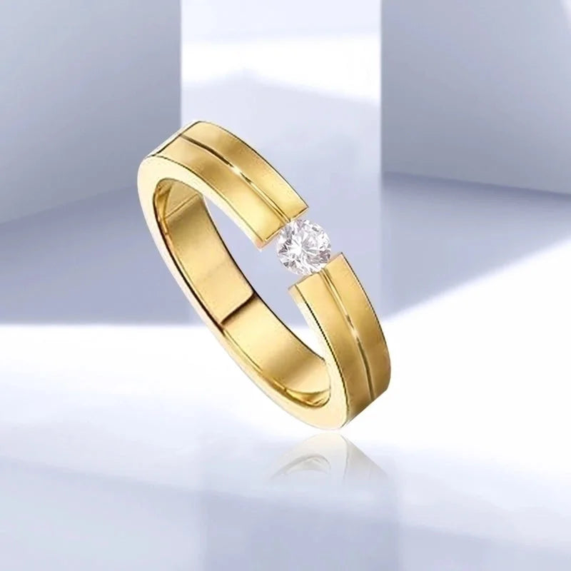 IG Style Geometric 304 Stainless Steel Zircon Gold Plated Rings