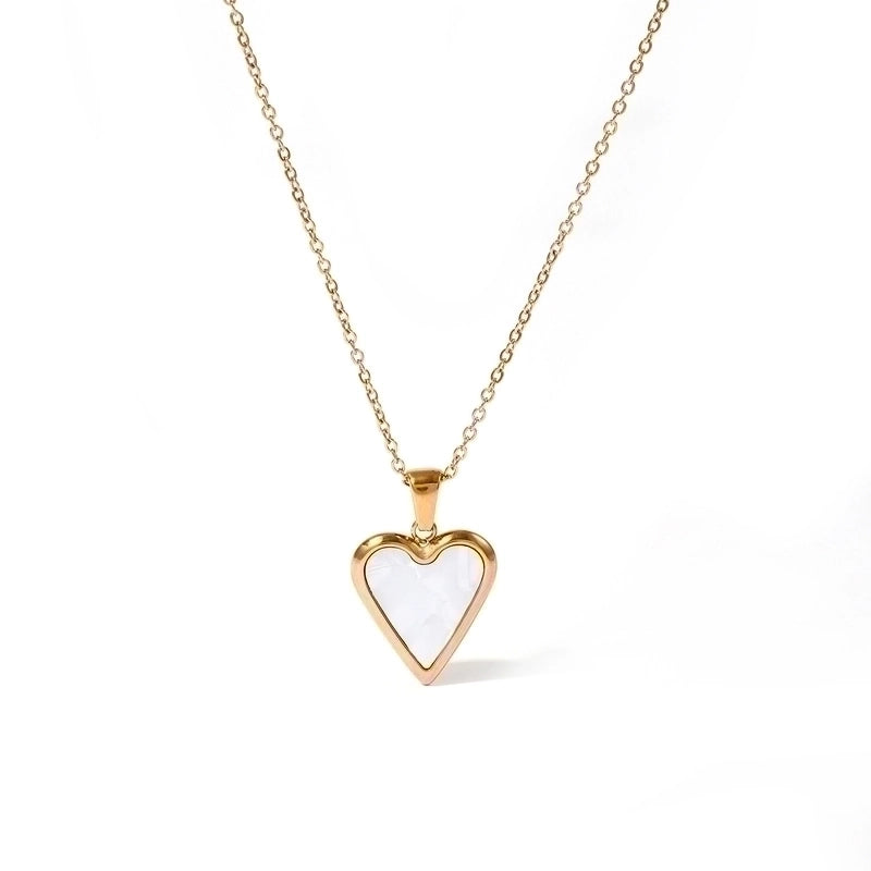 IG Style Round Oval Heart Shape 304 Stainless Steel Imitation Pearl Shell 18K Gold Plated Plating Inlay Pendant Necklace