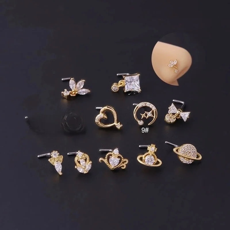 Nose Rings & Studs Fashion Bow Knot 316L Stainless Steel Copper Plating Zircon