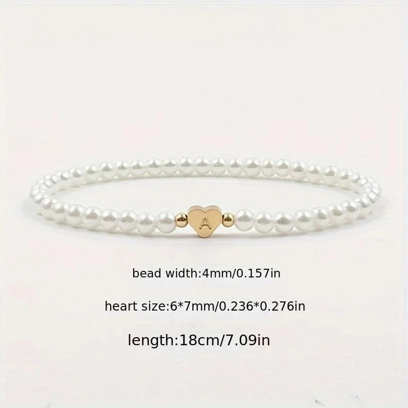 Elegant Minimalist Letter Heart Shape 304 Stainless Steel Artificial Pearl Bracelets In Bulk