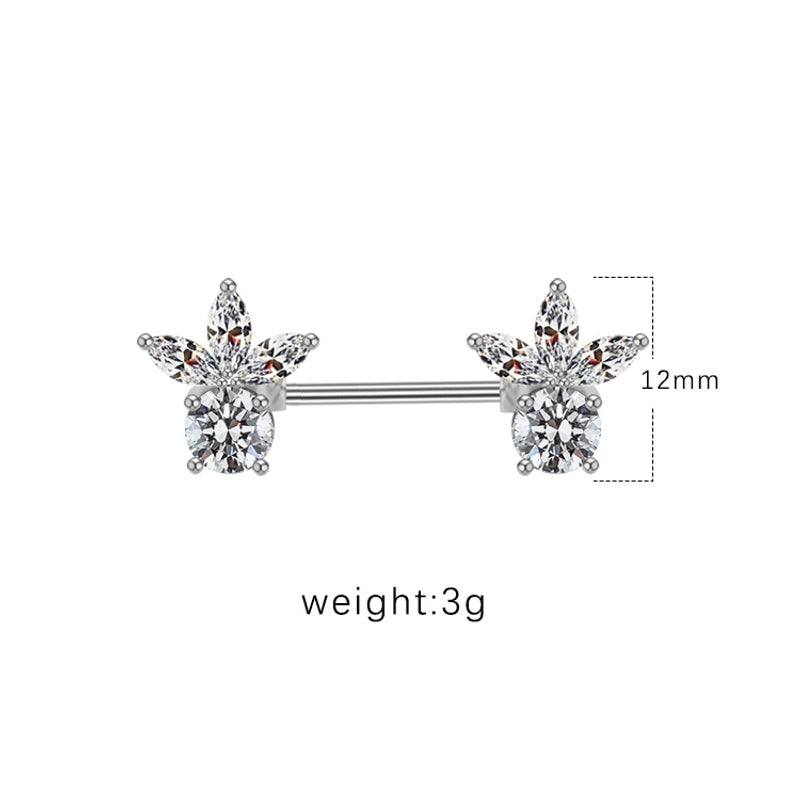1 Piece Nipple Rings & Studs IG Style Shiny Heart Shape Flower 316L Stainless Steel Alloy Titanium Steel Epoxy Chain Inlay Resin Rhinestones Glass White Gold Plated Gold Plated