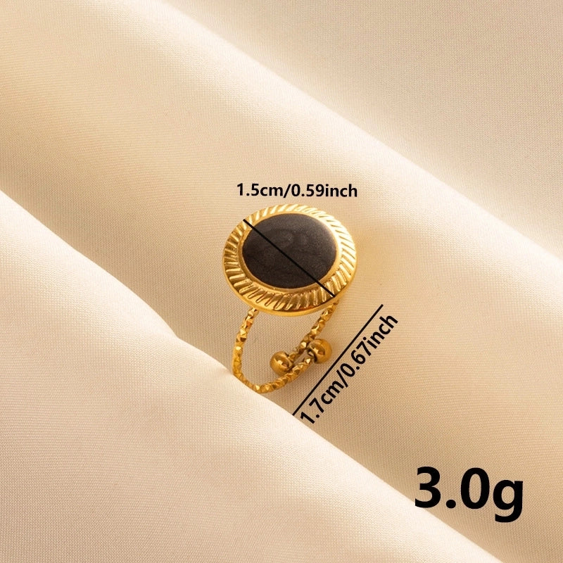 Basic Modern Style Classic Style Geometric Round 304 Stainless Steel 18K Gold Plated Polishing Enamel Open Rings