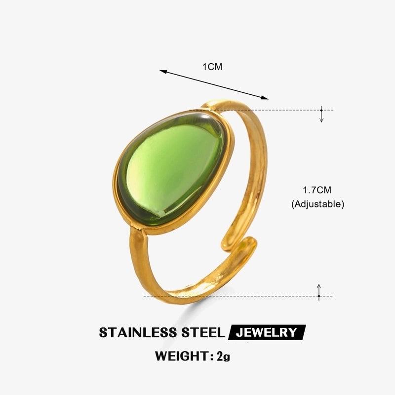IG Style Oval 304 Stainless Steel Resin 18K Gold Plated Plating Inlay Open Rings