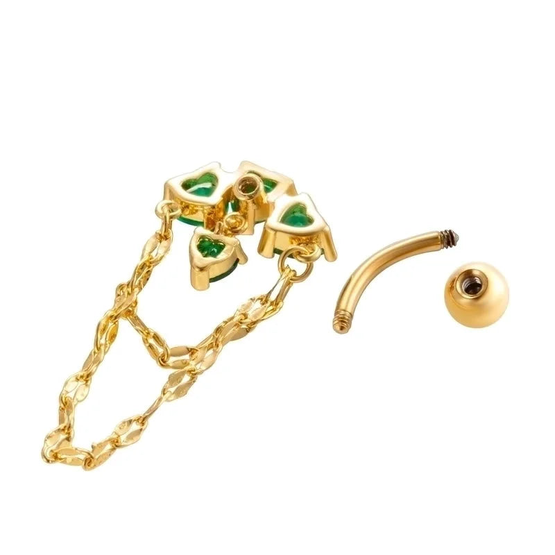 1 Piece Belly Rings Minimalist Classic Style Heart Shape Chains Print 316L Stainless Steel Copper Inlay Zircon Belly Rings