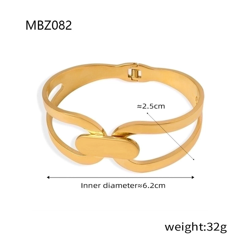 Casual Minimalist Round Titanium Steel 18K Gold Plated Bangle In Bulk