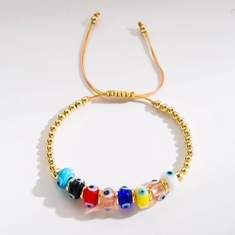 Fashion Devil's Eye Copper 18k Gold Plated Artificial Pearls Bracelets In Bulk