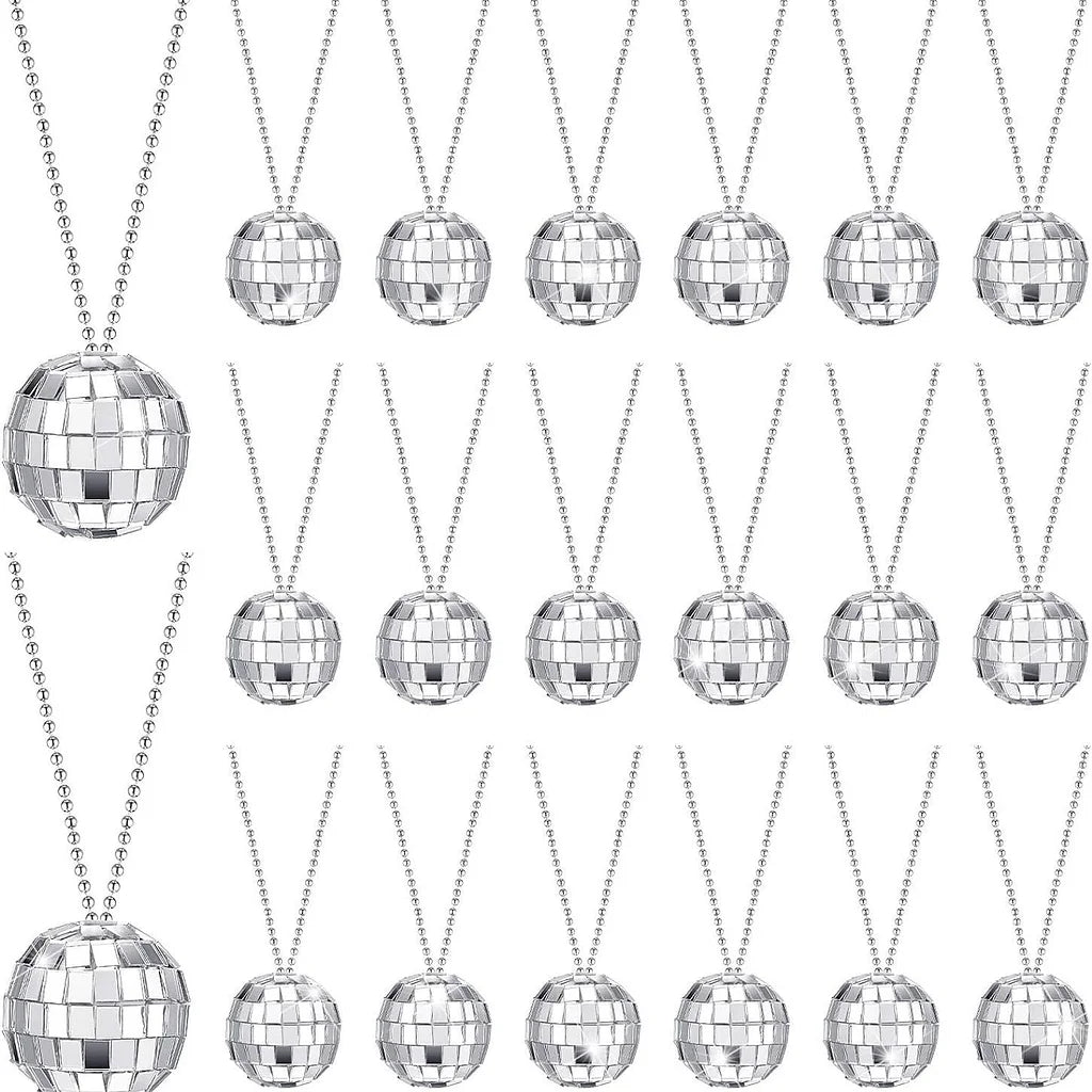 2 Pieces Disco Mirror Ball Necklace Reflective 2025 Party Christmas Decoration