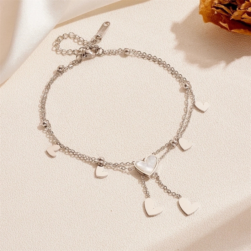 Elegant Minimalist Heart Shape Titanium Steel Acrylic Shell 18K Gold Plated Inlay Anklet Necklace